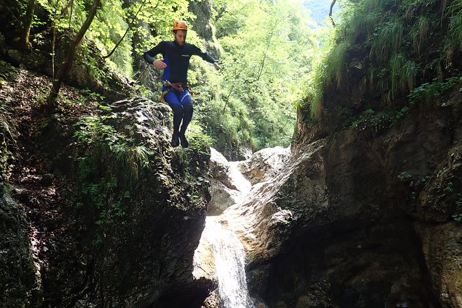Canyoning Susec with leading local company - since 1989 - What you do inside the canyon, jumps, slides, and rope-managed waterfalls
