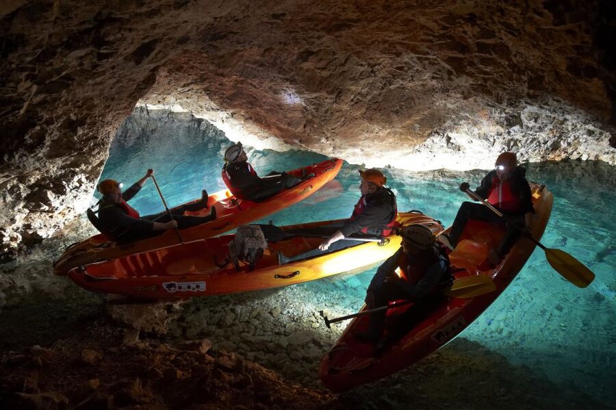 From Bled: Full-Day Underground Kayaking - The kayaking part: sit-on-top, underground passages, about one hour on the water