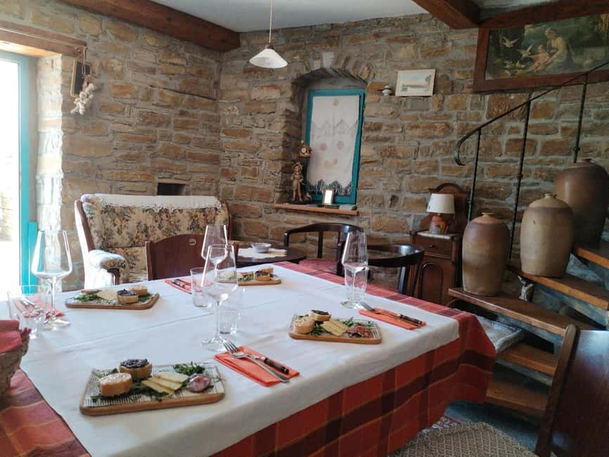 Gažon to Istria: Truffle Hunting, Cooking & Tasting - The pergola tasting: truffle spreads, cheese, salami, and Malvasia
